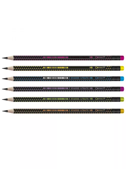 Grafitceruza HB, fekete testű, színes radírral, Connect 72 db/csomag,