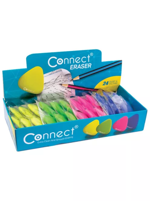 Radír Connect háromszögletű 24 db/kínáló doboz színes (sárga, zöld, rózsa, kék)