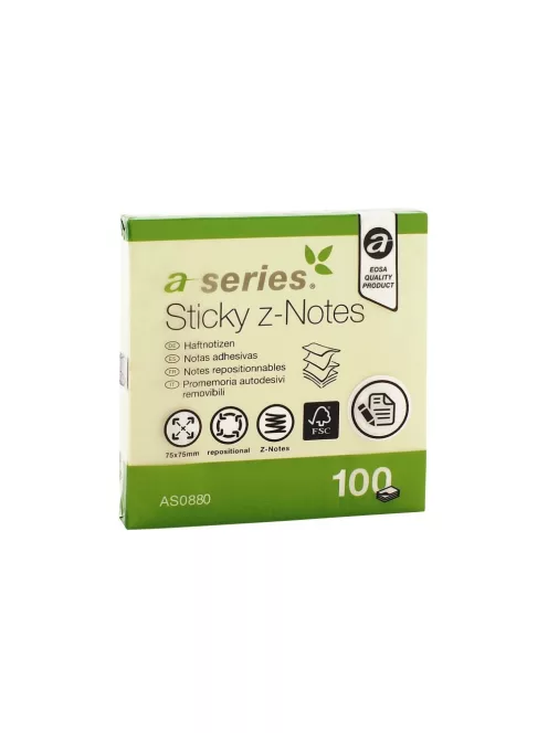 Jegyzettömb öntapadó, 75x75mm, 100lap, 'Z' A-Series, sárga