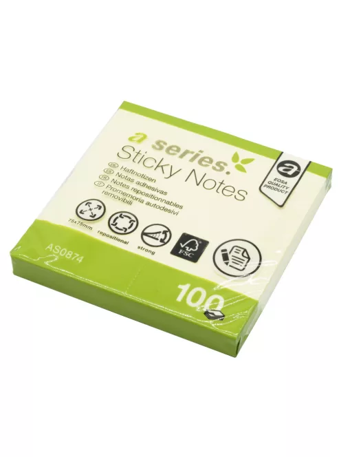 Jegyzettömb öntapadó, 75x75mm, 100lap, A-Series, sárga