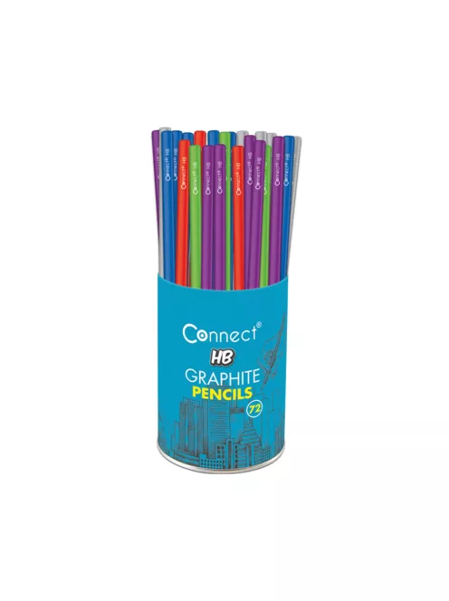 Grafitceruza HB, 5 féle színű kerek test, Connect 72 db/csomag,