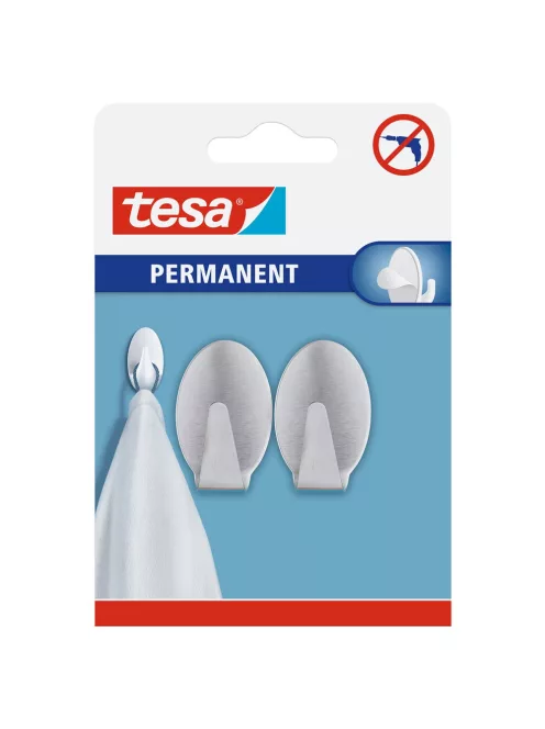 Akasztó, műanyag ovális, L méret, metál, 2 db Tesa