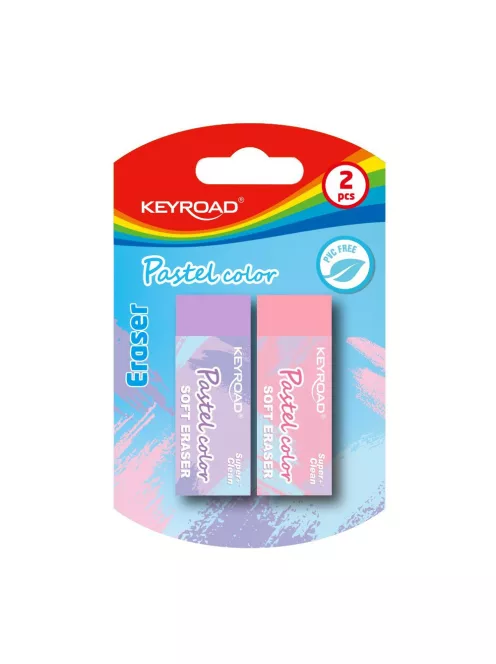 Radír, PVC mentes 2 db/bliszter Keyroad Pastel Color vegyes színek