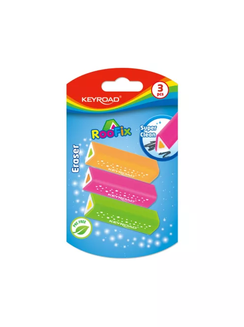 Radír, PVC mentes 3 db/bliszter Keyroad Roo Fix vegyes színek