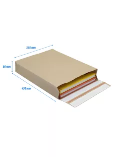   Csomagküldő webshop tasak 350x450x80mm, erős kraft papírból 200 db/doboz, E-green barna