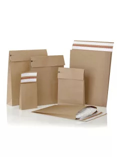   Csomagküldő webshop tasak 400x500x100mm, erős kraft papírból 100 db/doboz, E-green barna