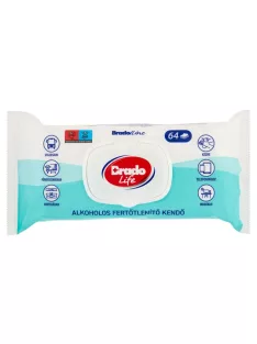   Nedves törlőkendő fertőtlenítő hatással 64 lap/csomag Bradolife