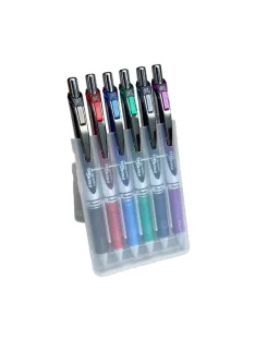   Írószertartó asztali műanyag 6db-os készlet BL77 toll, Pentel 6 klf. szín