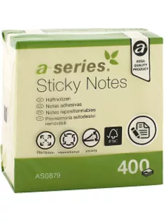 Jegyzettömb öntapadó 75x75mm 400lap A-Series sárga