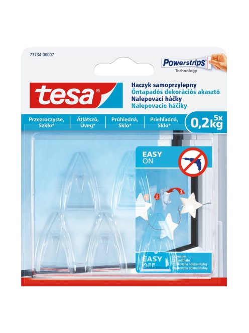 Akasztó öntapadós műanyag  0,2 kg teherbírású 5 darab/bliszter Tesa Powerstrips átlátszó
