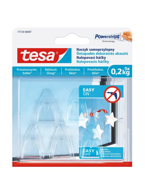 Akasztó öntapadós műanyag 0,2 kg teherbírású 5 darab/bliszter Tesa Powerstrips átlátszó