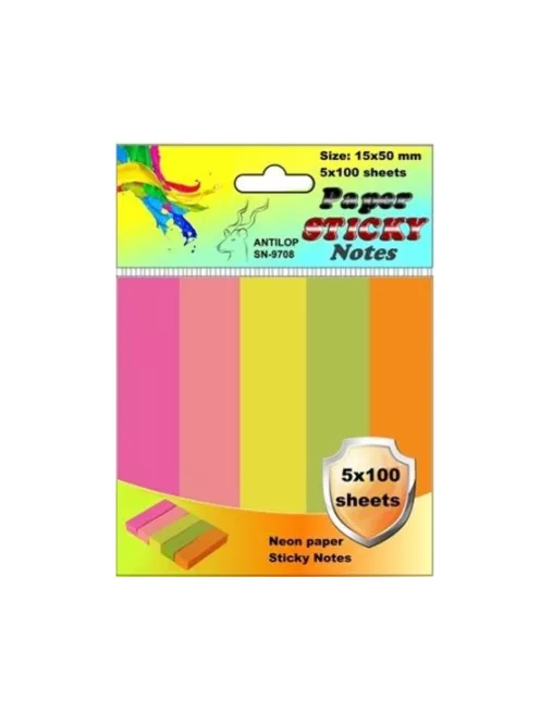 Jelölőcímke 15x50mm, 5x100lap papír, neon színek Antilop