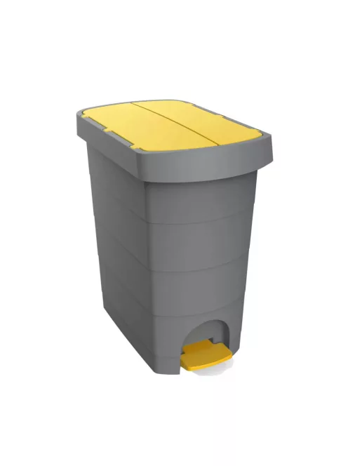 Szemeteskuka pedálos műanyag 60 literes Pelikán Slim eco antracit színű sárga tetővel UP232-214