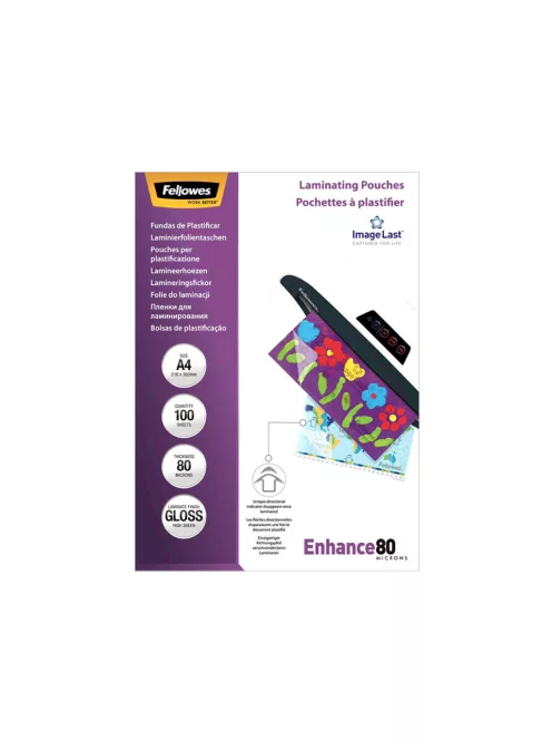Lamináló fólia, A4, 80 micron, fényes, 25 db/doboz, Fellowes®