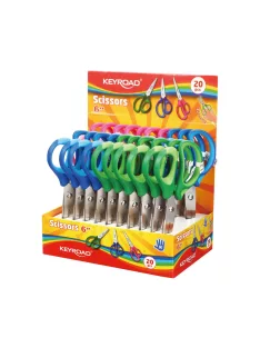   Olló, 15 cm, hegyes, 20 db/display, Keyroad Soft Grip, vegyes színek