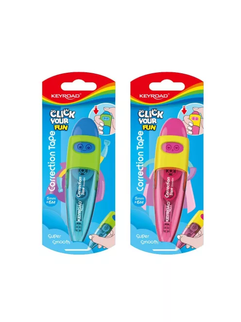Hibajavító roller 5mm x 6m nyomógombos, Keyroad, vegyes színek