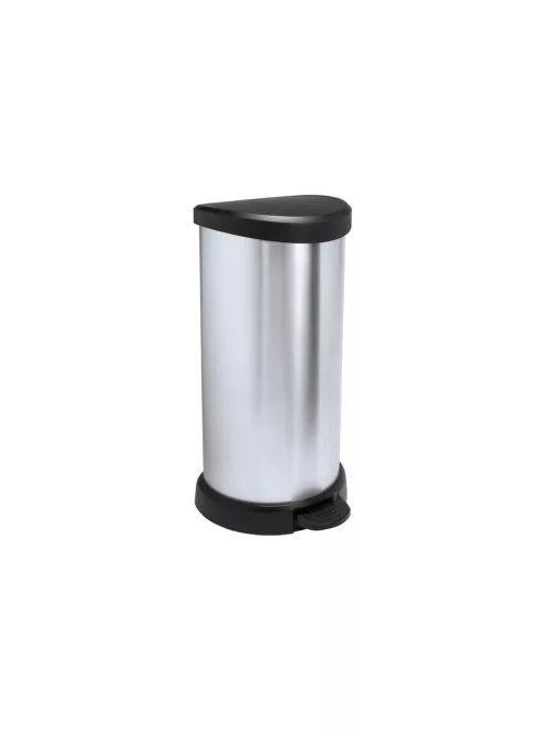 Szemeteskuka pedálos fémhatású műanyag 40 literes fekete/ezüst Curver