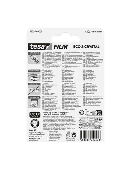 Ragasztószalag 19mmx33m irodai átlátszó újrahasznosított Tesa Eco & Crystal