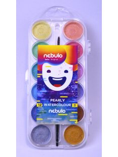   Vízfesték készlet, 12db-os, gyöngyház színű, 30mm festékgombokkal Nebulo