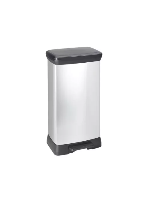 Szemeteskuka pedálos fémhatású műanyag 50 literes fekete/ezüst Deco Bin_Curver