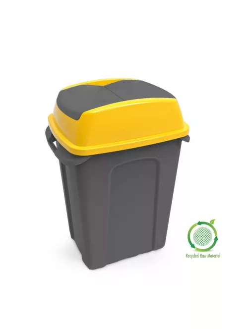 Szemeteskuka billenő fedéllel műanyag 70 literes HIPPO antracit/sárga