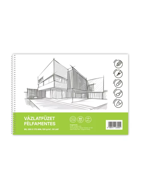 Vázlatfüzet FÉLFAMENTES B/5 32 lap 120gr. Bluering