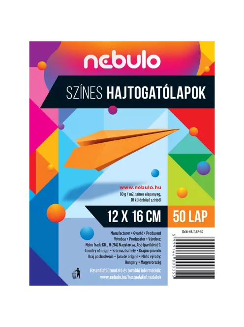 Hajtogatólapok színes 12x16 cm, vegyes színek, 50 lap/csomag, Nebulo