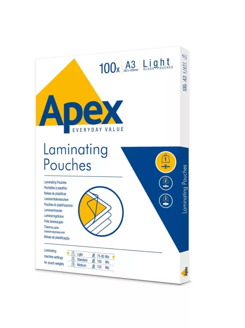 Lamináló fólia A3, 80 mic. 100 db/doboz, Apex Light