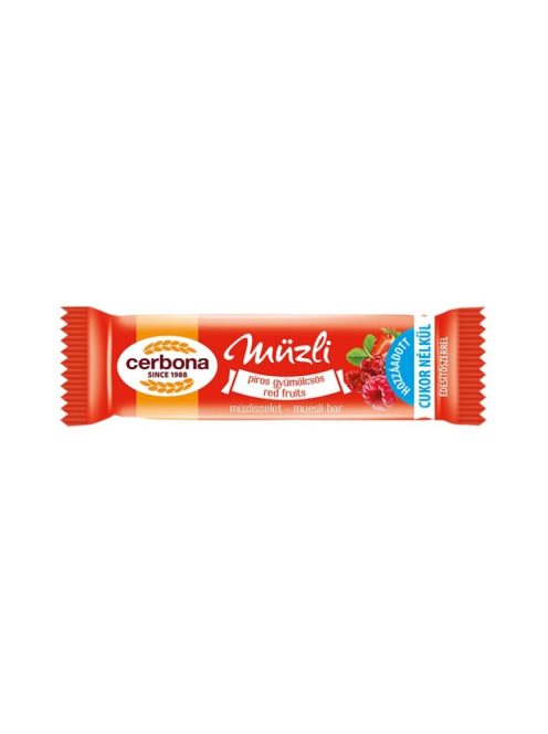 Müzliszelet 20 g, CERBONA, piros gyümölcs hozzáadott cukor nélkül