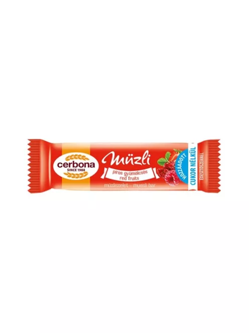 Müzliszelet 20 g, CERBONA, piros gyümölcs hozzáadott cukor nélkül