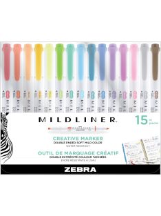   Szövegkiemelő készlet, 1,4/4 mm, kétvégű, Zebra Mildliner Highlighter, 15 különböző szín