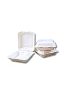  Papírdoboz ételes 1 részes HP4, 23 x 23 x 8 cm komposztálható cukornád 100 db/csomag, natúr