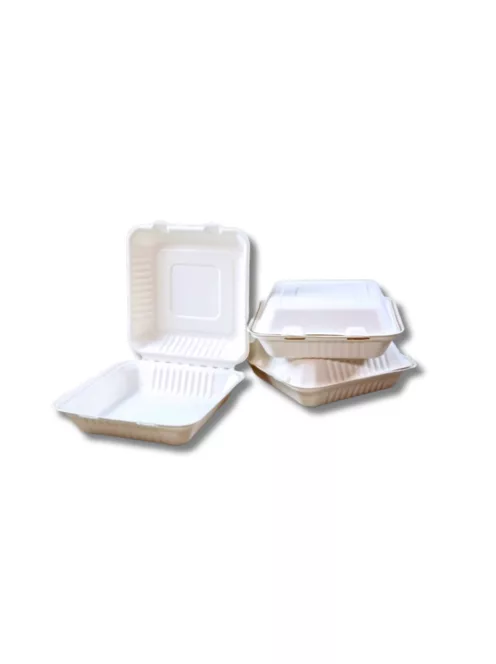 Papírdoboz ételes 1 részes HP4, 23 x 23 x 8 cm komposztálható cukornád 100 db/csomag, natúr