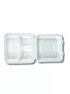   Papírdoboz ételes 3 részes HP4, 23 x 23 x 8cm komposztálható cukornád 100 db/csomag, natúr