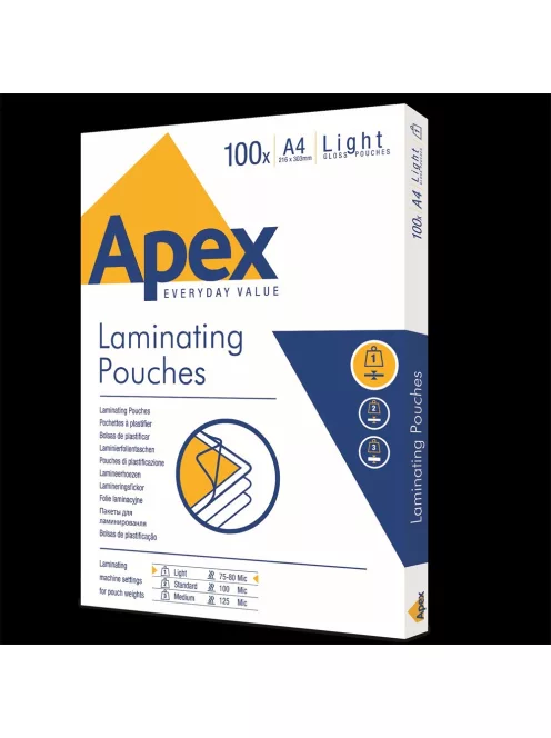 Lamináló fólia A4, 80 mic. 100 db/doboz, Apex Light