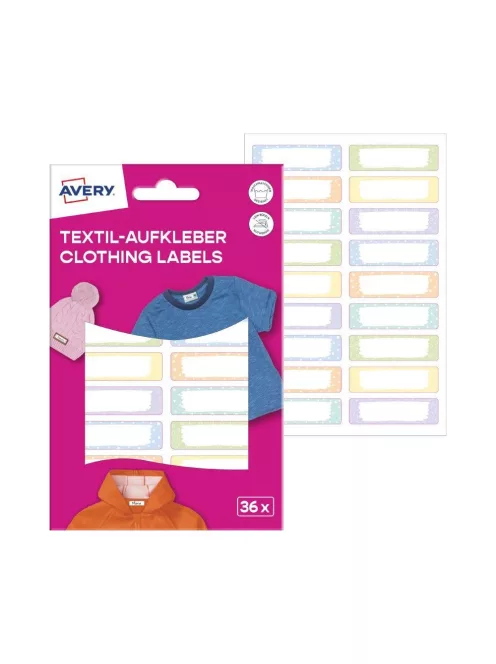 Etikett ruhacímke iskolai, 45 x 13 mm 36 címke/2 ív, Avery pasztell