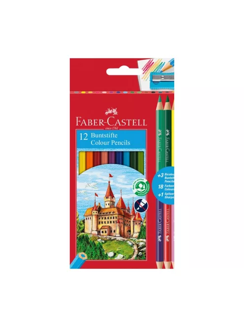 Színes ceruza készlet hatszögletű bicolor + hegyezővel Faber-Castell alap 12+3klf. szín