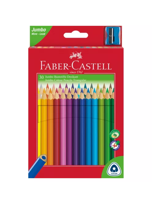 Színes ceruza készlet háromszögletű + hegyező Jumbo Junior Faber-Castell  30klf. szín