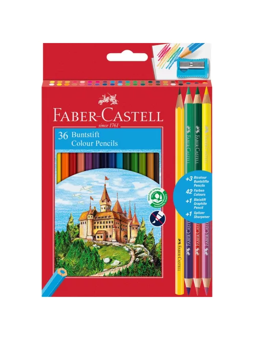 Színes ceruza készlet bicolor hatszögletű +grafit +hegyező Faber-Castell 36db+3+1klf. szín