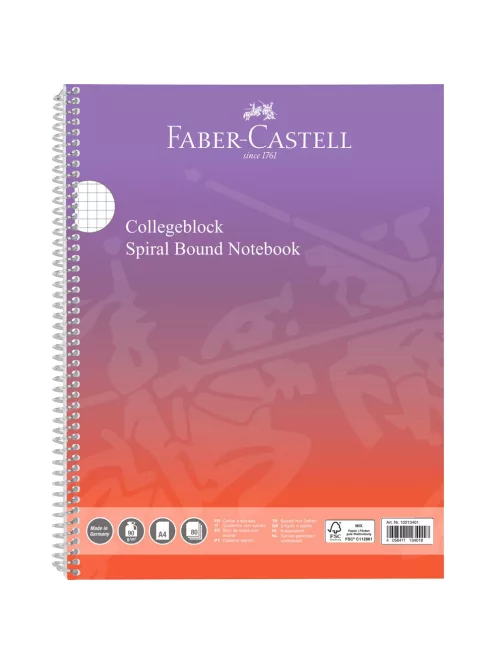 Spirálfüzet A4 80lap kockás színátmenetes borítással Faber-Castell piros-lila