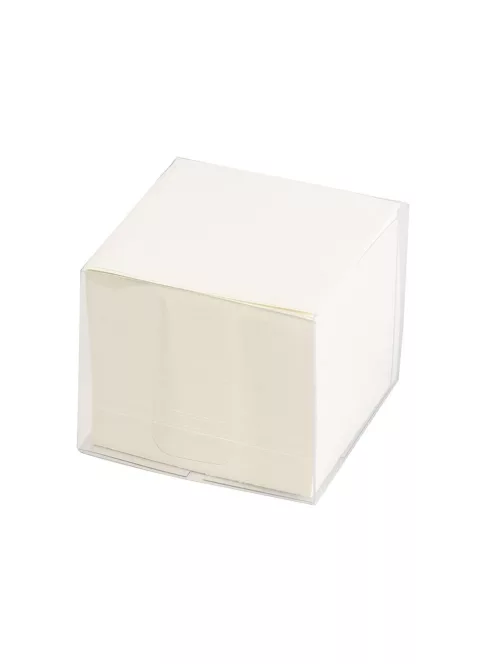 Kockatömb 8x8x6,5cm, ragasztás nélküli, transzparens tartóban 80% fehérség Bluering® fehér