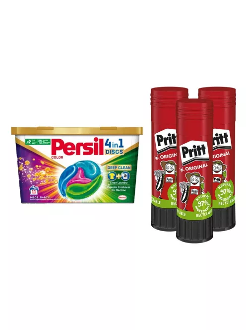 Ragasztóstift 22 g AKCIÓS CSOMAG + Persil Discs Color mosókapszula 72x22 g (6x12 db ) stift Pritt