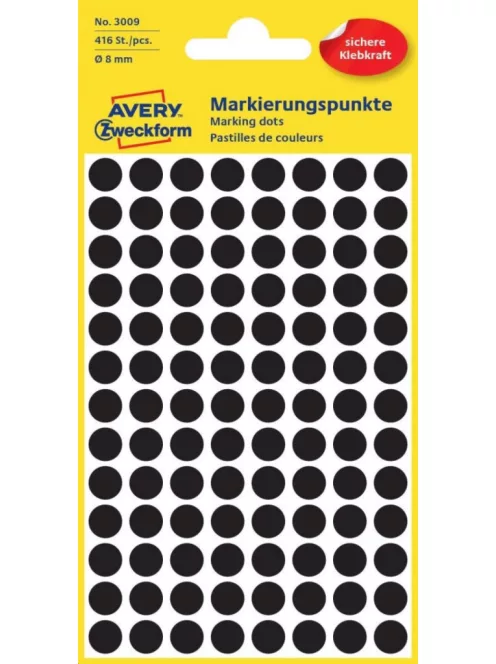 Etikett címke, o8mm, jelölésre, 104 címke/ív, 4 ív/doboz, Avery fekete