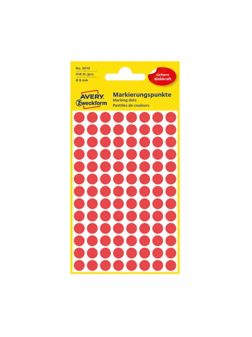 Etikett címke, o8mm, jelölésre, 4 ív/doboz, Avery piros