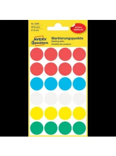   Etikett címke, o18mm, jelölésre, 5 klf. szín 24 címke/ív, 4 ív/doboz, Avery vegyes