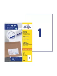   Etikett címke, 210 x297mm, univerzális, 1 címke/ív, 100 ív/doboz, Avery fehér