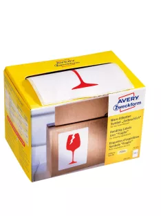   Etikett címke, piktogram Törékeny, óvatosan kezelendő! 74 x100mm,tekercses, 200 címke/doboz, Avery piros