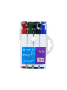   Táblamarker készlet, 3mm, mágneses, törlővel multifunkciós kerek Bluering®, 4 klf. szín