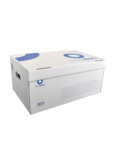   Archiváló konténer karton doboz fedeles 54x36x25cm, felfelé nyíló tetővel Bluering® fehér-kék