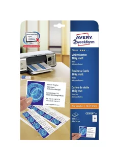   Névjegykártya, mikroperforált élekkel, kétoldalas 185g-os, 25 db, Avery matt fehér